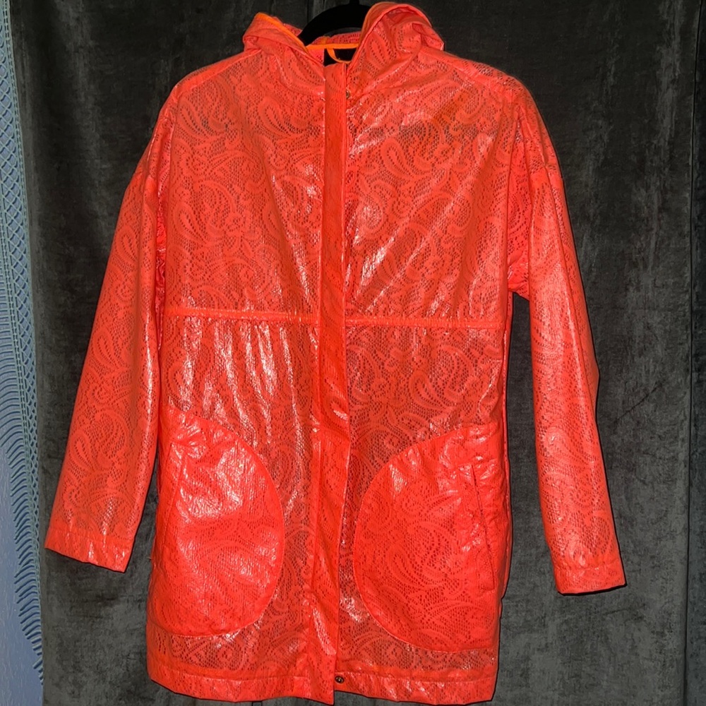 ASOS neon rain coat.